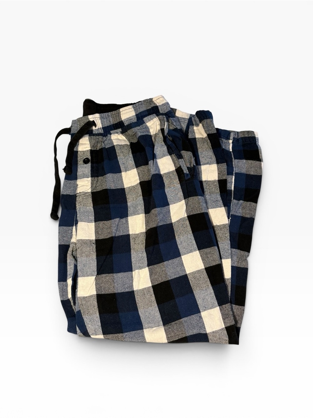 Men’s blue/black/white plaid cotton pajama pants. Size M. Good used condition.